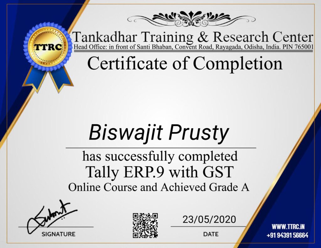 Sample CertificateTTRCLearn Free and Paid Courses Online